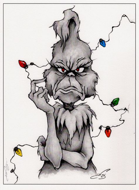 Hand tinted fine art print based on my Grinch pencil drawing. Random Pencil Drawings, Fun Drawings Ideas, Grinch Illustration Art, Fun Christmas Drawings, How To Draw Grinch Face, Grinch Tattoo Design, Cool Christmas Drawings, Easy To Draw Christmas Pictures, Cool Pencil Drawings Ideas Creative