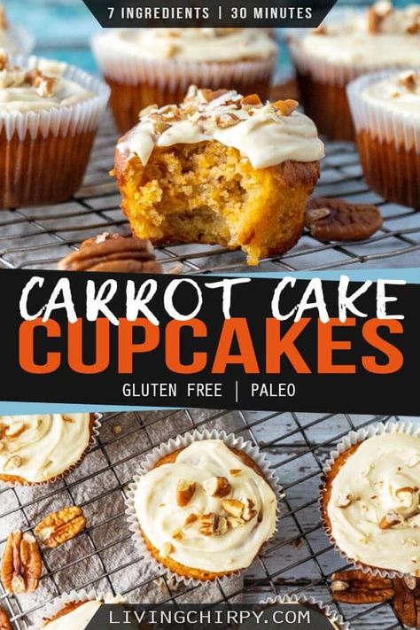 A recipe for THE BEST easy and healthy Carrot Cake Cupcakes. Soft, moist and delicious cupcakes - you won’t believe it’s a healthier version! Gluten-Free and Paleo Friendly. (Keto and Low-Carb with one easy swap!) Gluten Free Carrot Cake Cupcakes, Paleo Carrot Cake, Healthy Carrot Cake, Healthy Cupcakes, Gluten Free Carrot Cake, Healthy Carrot Cakes, Delicious Cupcakes, Cupcakes With Cream Cheese Frosting, Carrot Cake Cupcakes