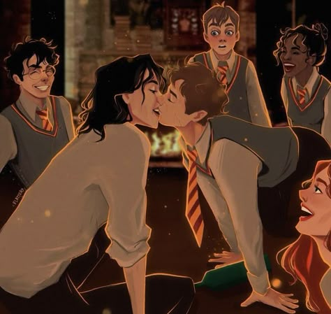 Marauders Profile Picture, Sirius X Remus Fan Art, Lgbtq Fanart, Hogwarts Friends, Remus Lupin Fan Art, Hp Characters, Wolf Star, Remus And Sirius, Marauders Fan Art