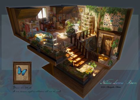 ArtStation - Nature lovers' room, 枯火 Drawing Room Concept, Dani Garcia, Bohemian Style Inspiration, Interior Concept Art, School Dorm, Room Concept, House Interior Living Room, Fantasy Rooms, Interior Living Room