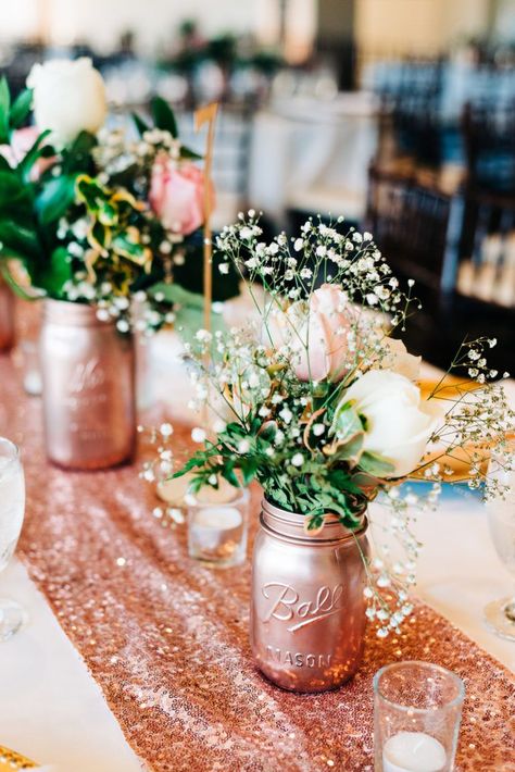 Rose gold party decorations are perfect for all kinds of party themes. Check out how they were used in this stunning combination 18th Birthday Party and Graduation Party! | Rose Gold Party Theme | Rose Gold Party Ideas Rose Gold Party Theme, Gold Theme Party, 18th Party, Graduation Table Decorations, Rose Gold Wedding Decor, Rose Gold Party Decor, Jars Diy, Gold Graduation Party, Rose Gold Theme