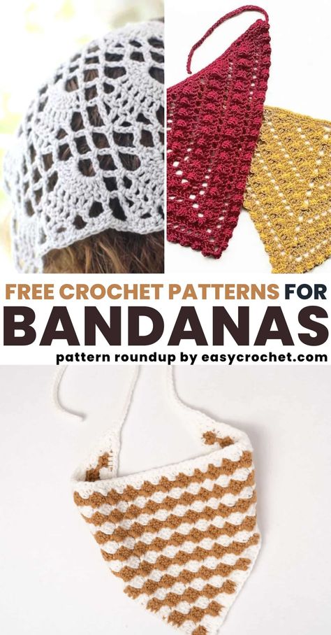 Crochet Patterns For Hats, Kerchief Pattern, Crochet Kerchief, Easy Crochet Headbands, Crochet Hairband, Crochet Headband Pattern Free, Fast Crochet, Crochet Bandana, Hats And Scarves