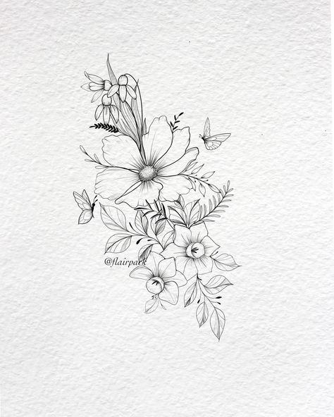 I will draw birth flower tattoo design for you July And January Flower Tattoo, Wildflowers Tattoo Design, December Tattoo Ideas Birth Month, Small Floral Tattoo, February Birth Flower Tattoo, June Birth Month Flower, January Flower, September Birth Flower, February Birth Flowers