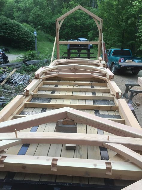 Raising the Timber Frame — Tiny Timber Frame House Tiny Timber Frame House, Timber Frame Tiny House, Tiny Timber Frame, Hybrid Timber Frame Homes, Timber Frame Cottage, Timber Frame Cabin, Timber Frame House, Timber Frame Building, Moral Support