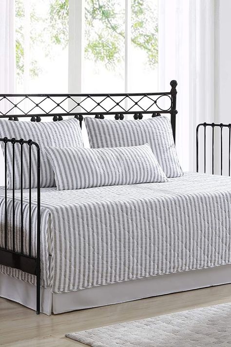 Elevate the comfort and style of your daybed with our exquisite Stone Cottage Daybed Cover Set. Crafted with attention to detail, this set features a beautifully designed cover, matching shams, and coordinating decorative pillows. The stone cottage-inspired pattern adds a touch of rustic charm to your space, while the soft, durable fabric ensures a snug and inviting feel. #ad Fyresdal Daybed Ideas, Metal Daybed Room Ideas, Cottage Daybed, Daybed Styling Ideas, Daybed Ideas, Daybed Bedroom, Grey Daybed, Daybed Room, Daybed Sets