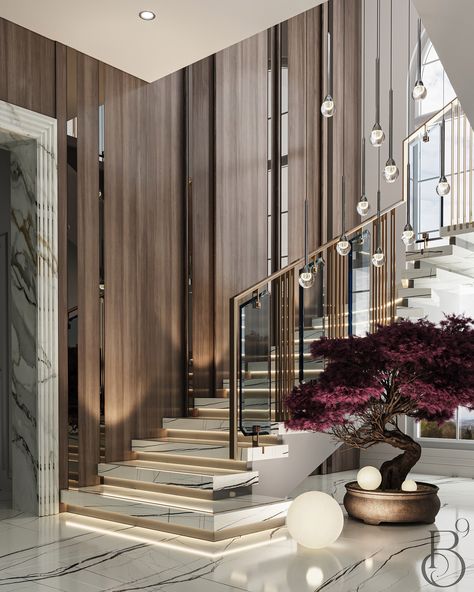 Floating Staircase Modern, Villa Entrance Design Interiors, Villa Stairs Design, Staircase Design Modern Luxury Homes, Stair Wall Design, Office Staircase, Hotel Stairs, Vip Entrance, Luxury Stairs