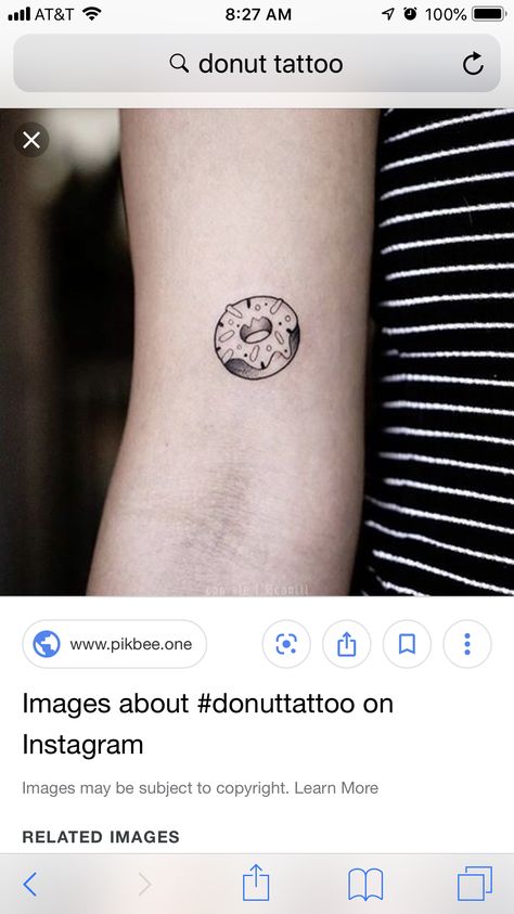 Coffee And Donut Tattoo, Donut Tattoo Minimalist, Doughnut Tattoo, Moon Tattoo Wrist, Donut Tattoo, Simpsons Tattoo, Rainbow Donut, Bookish Tattoos, Rose Shoulder Tattoo