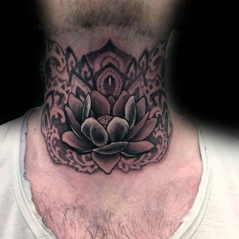 100 Dotwork Tattoo Designs For Men - Intricate Pattern Ink Ideas Throat Tattoos, Flower Neck Tattoo, Best Neck Tattoos, Small Neck Tattoos, Lotus Flower Tattoo Design, Tatuagem Masculina Pequena, Side Neck Tattoo, Throat Tattoo, Neck Tattoos Women