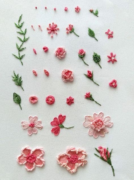 Tiny Embroidered Flowers, Small Flower Embroidery Designs, Small Embroidery Flowers, Tiny Flower Embroidery, Small Embroidery Designs, Coquette Embroidery, Simple Flower Embroidery, Small Flower Embroidery, Pink Flower Embroidery