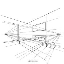 Two Point Perspective: Draw Buildings, Rooms, Interiors - Jae Johns Two Point Interior Perspective Drawing, Interior Two Point Perspective, Perspective 2 Point Room, 2 Point Interior Perspective, Prespective Sketches Room, 2 Point Perspective Bedroom, 2 Point Perspective Drawing Room, Perspektif 1 Titik Hilang Interior, Room Drawing Perspective