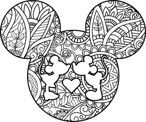 Printable Coloring Pages Mandalas, Disney Mandala Tattoo, Disney Coloring Pages For Adults, Mandala Disney, Mickey Mouse Coloring, Adult Coloring Books Printables, Disney Silhouettes, Idee Cricut, Love Coloring Pages