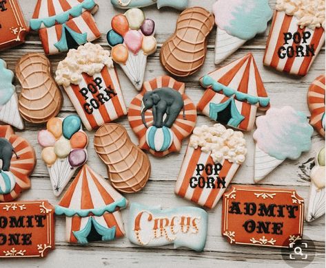 Carnival Birthday Cookies, Two Ring Circus Birthday, Circus Themed Cookies, Circus First Birthday Party Boy, Circus Cake Pops, Carnival Birthday Theme, Circus First Birthday, Carnival Baby Showers, Circus 1st Birthdays