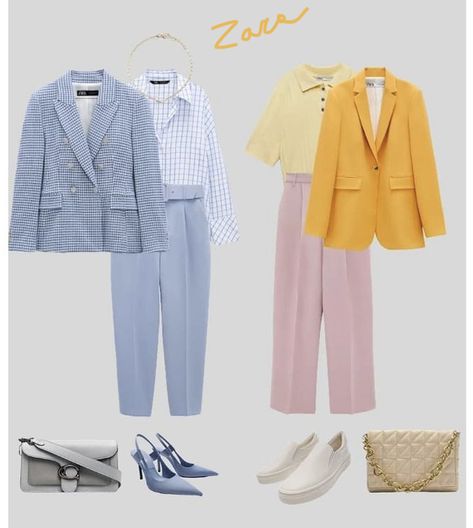 Sky Blue Outfit Color Combos, Blue Outfit Color Combos, Cream Blazer Outfit, Yellow Blazer Outfit, Outfit Color Combos, Punta Cana Outfits, Sky Blue Outfit, Chick Outfit, Outfits Pastel