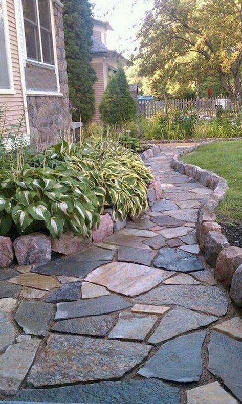 Stone Edge, Rock Path, Backyard Walkway, Walkway Landscaping, Pathway Landscaping, Walkways Paths, Flagstone Patio, Garden Walkway, Stone Path