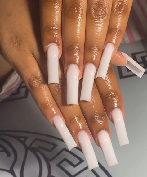 Long Square Acrylic Nails Solid Color, Long Acrylic Nails Solid Color, Long Basic Acrylic Nails, Plain White Acrylic Nails, Long Basic Nails, Basic Long Acrylic Nails, Nut Color Nails, Plain White Nails, Plain Color Nails