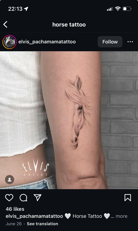 The half-face could be interesting if I do each horse on a different arm. More realistic though Horse Eyes Tattoo, Horse Head Silhouette Tattoo, Horse Floral Tattoo, Small Horse Tattoos For Women, Mini Realistic Tattoo, White Horse Tattoo, Horse Face Tattoo, Memorial Horse Tattoo, Horse Tattoos For Women