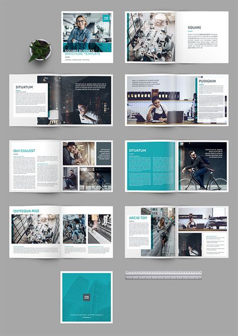 Square Brochure Layout with Teal Accents 233806433 - Brochure Templates - Free PSD Templates Creative Brochure Design Ideas, Layout Editoriale, Indesign Templates Free, School Prospectus, Design De Configuration, Design Folder, Booklet Layout, Indesign Free, Indesign Brochure Templates