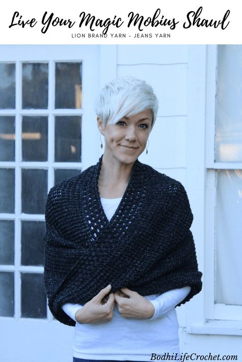 Live Your Magic Mobius Shawl Crochet Pattern - Bodhi Life Crochet Crochet Mobius Wrap, Crochet Mobius Shawl, Boho Vest Crochet, Crochet Mobius, Crochet Cardigan Free Pattern, Cardigan Free Pattern, Crochet Cardigan Free, Vest Crochet, Free Pattern Crochet