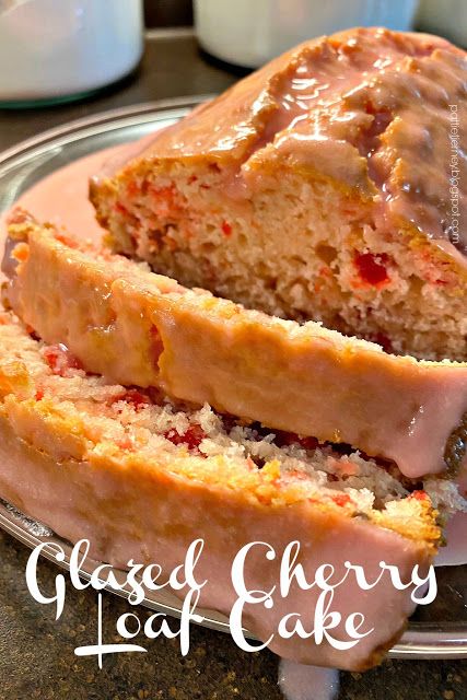 Cherry Pound Cake Recipes, Cherry Loaf Cake, Cherry Loaf, White Almond Cake, Cherry Pound Cake, White Almond Cakes, Almond Frosting, Glazed Cherries, Oat Cakes