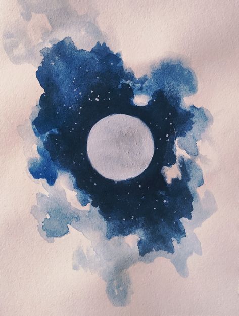 Stars Watercolor Painting, How To Paint Night Sky Watercolor, Moon Drawing Watercolor, Watercolor Night Painting, Watercolour Moon Painting, Night Sky Watercolor Tutorial, Starry Sky Watercolor, Moon Art Watercolor, Night Sky Watercolor Paintings Easy