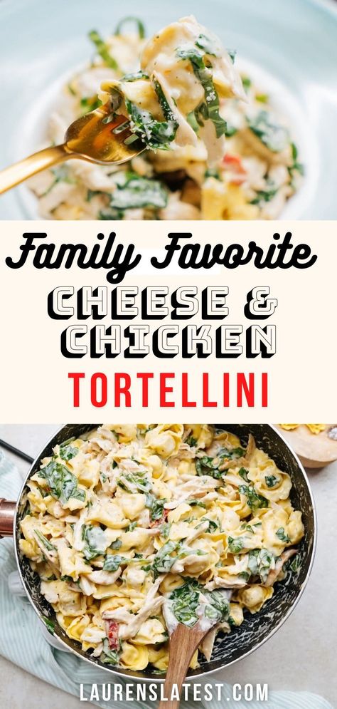 Craving a comforting, creamy pasta dish? This Cheese Tortellini with Chicken recipe is just what you need. Loaded with tender cheese tortellini, juicy shredded chicken, and a flavorful cream sauce, it’s the perfect quick dinner for busy weeknights. Plus, it’s packed with spinach and sundried tomatoes, making it a delicious meal that the whole family will love. Ready in under 30 minutes, this is sure to become a new favorite in your dinner rotation. Chicken Recipes With Tortellini, Tortellini With Cream Sauce, Spicy Chicken Tortellini, Chicken Tortellini Spinach Recipes, Chicken Tortalini Crockpot Recipes, Recipes With Frozen Tortellini, Totillinie Recipes, Style It With Trix Recipes, Recipes With Cheese Tortellini