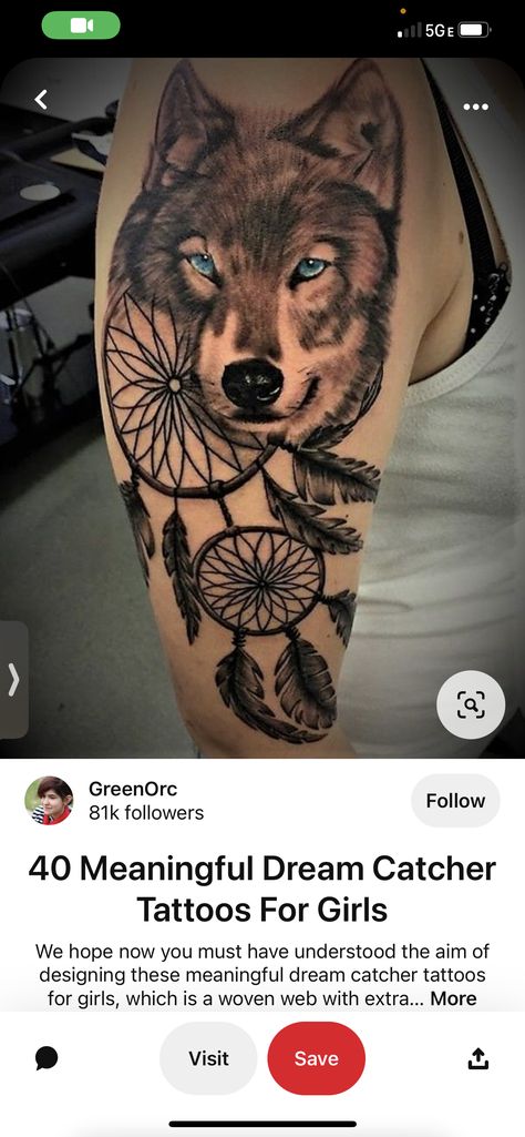 Breathtaking Tattoos, Dream Catcher Tattoos, Wolf Tattoos For Women, Dream Catcher Tattoo Design, Beautiful Dream Catchers, Dream Catcher Tattoo, S Tattoos, Tattoo Board, Wolf Tattoos