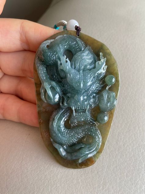 Chinese Dragon Jadeite Jade Pendant, Yellowish Brown & Green, Natural Grade A Jade, Burmese Gemstones, Jewelry, Necklace Jade Accessories, Dragon Mythology, Chinese Emperor, Jade Dragon, Gemstone Art, Chinese Mythology, Chinese Jade, Jade Bangle, Gemstones Jewelry