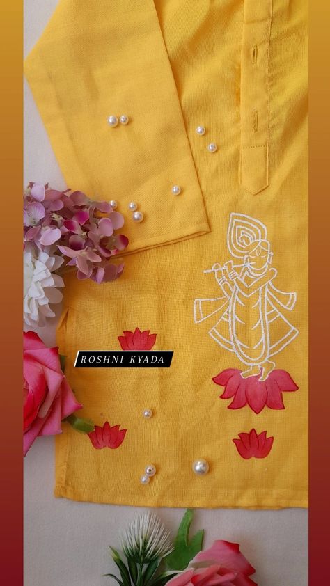 Kurta Painting Design For Man, Hand Painted Kurta For Men, Shadi Season, Painting Sarees, Appa Embroidery, Punjabi Design, Panjabi Design, Kolka Design, Painted Blouse