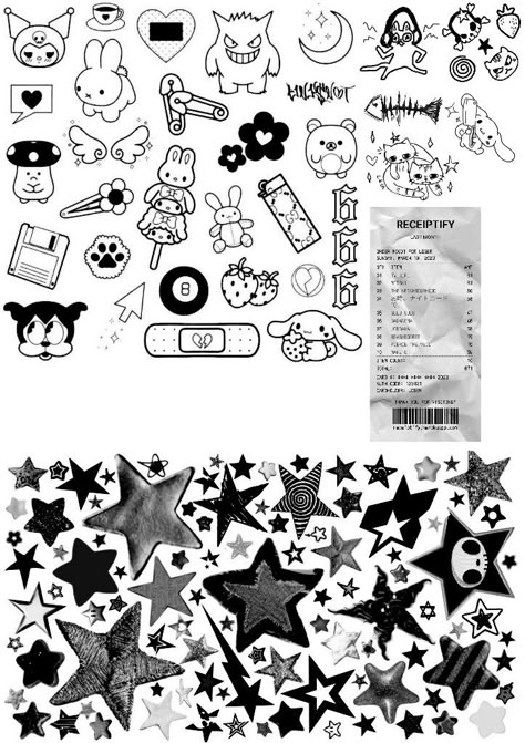 b&w black and white tattoo stars printable for case iphone phone aesthetic Cute Printable Stickers Black And White Aesthetic, Phone Case Ideas Black And White, Printable Sticker Sheets Black And White, Black And White Phone Case Design, Black And White Aesthetic Printables, Aesthetic Phone Case Stickers Printable Black And White, Black And White Cats Drawing, Sticker Sheets Black And White, B&w Stickers