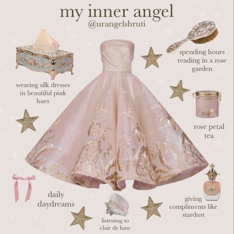 Pink Parisian Outfit, Angel Princess Aesthetic, Parisian Romantic Academia, Angel Vibes Aesthetic, Angelic Academia, Pink Bujo, Angel Moodboard, Wedding Dress Aesthetic, Aesthetic Princess