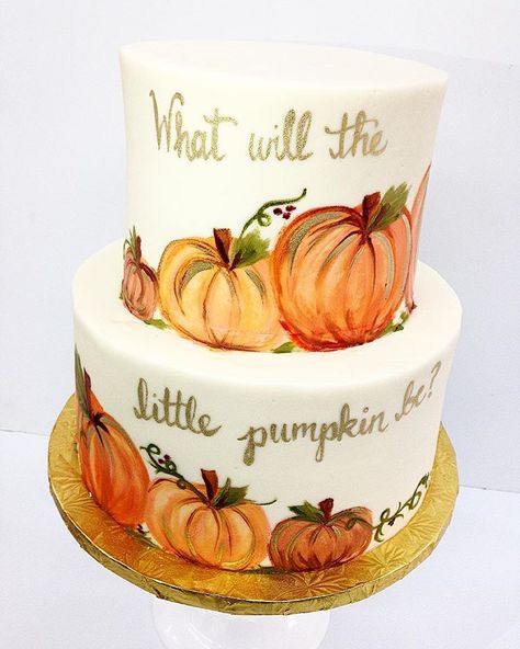 The cutest little painted pumpkin gender reveal cake! 💙🎃💗 #kelseyelizabethcakes #paintedcake #cle #cleeats #cake #cakestagram #instacake… Pumpkin Gender Reveal Cake, Fall Gender Reveal Party, Pumpkin Gender Reveal, Halloween Gender Reveal, Cake Buttercream, Baby Reveal Party, Painted Pumpkin, Gender Reveal Party Decorations, Fall Cakes