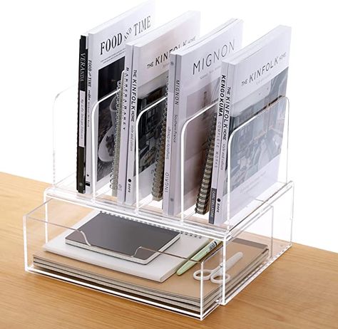 Desk Organization Inspiration, Decorating Office At Work Professional, Desk Office Organization, Clear Desk Organization, Office Organization Ideas At Work, Clear Desk Organizer, Acrylic File Organizer, Corporate Office Organization, Small Space Office Organization