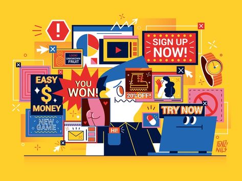 Pop Up ! by Fonzy Nils | Dribbble | Dribbble Pop Up Ads, Product Promotion, Form Builder, Target Market, Web Magazine, Jobs Hiring, Illustration Inspiration, Flat Illustration, Illustration Character Design