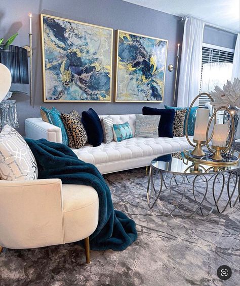 Teal Living Room Decor, Modern Glam Living Room, Living Room Turquoise, Purple Living Room, Navy Living Rooms, Teal Living Rooms, Blue Living Room Decor, Luxury Room Bedroom, Purple Bedroom