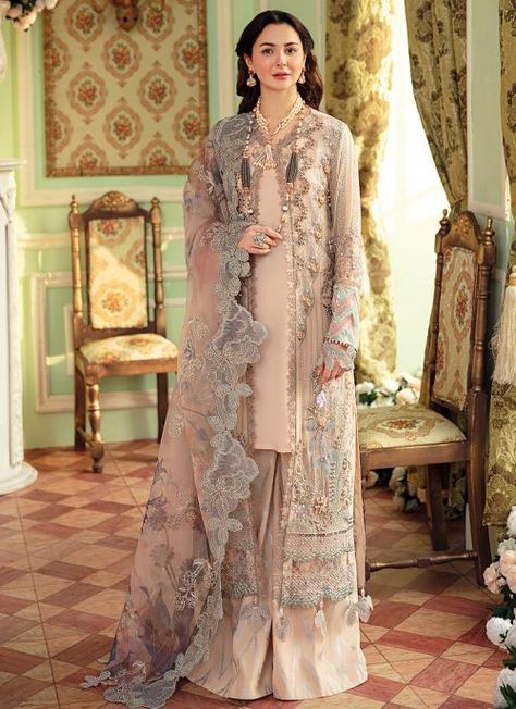 The Secret Garden – Rose Claire Embroidered Pakistani Palazzo Suit Pakistani Fancy Dresses Wedding Outfits, Fancy Dresses Wedding, Lawn Suit Design, Fancy Gown, Sobia Nazir, Pakistani Clothes Online, Printed Organza, Pakistani Designer Clothes, Designer Anarkali Suits