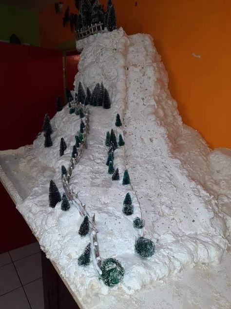 Diy North Pole, Snowboard Cake, Christmas Tree Village Display, Christmas Luncheon, Foam Factory, Christmas Village Collections, Angel Wings Wall Decor, Village Ideas, Christmas Tree Village