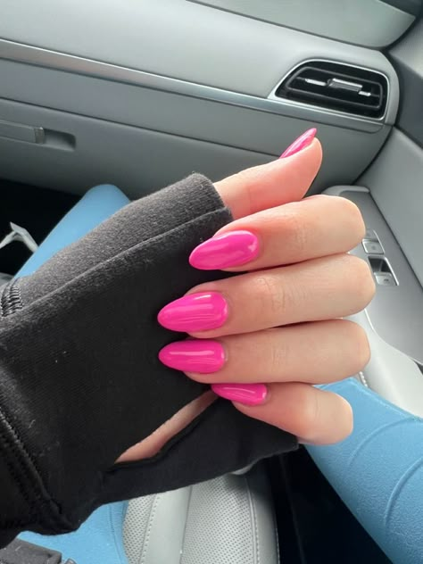 Alomd Nails Ideas Pink, Solid Pink Acrylic Nails Almond, Plain Pink Nails Almond, Summer Vacation Nails Acrylic Almond, Medium Almond Pink Nails, Plain Pink Acrylic Nails Almond, Plain Hot Pink Acrylic Nails, Bright Pink Acrylic Nails Almond, Almond Shape Hot Pink Nails