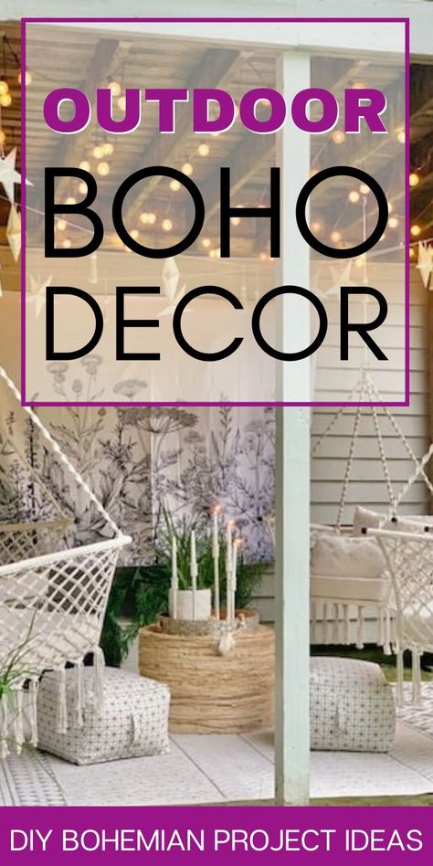 Gorgeous Ideas for bohemian outdoor decrorating. Create a stunning boho outdoor space with these hippie ideas for your garden, patio or porch. Get inspired and make your own unique boho decorations for your garden. bohemian porch ideas | boho porch decor outdoor | bohemain patio decor | boho garden ideas Boho Exterior Design, Screened In Porch Decorating Ideas Boho, Bohemian Porch Ideas, Boho Porch Ideas, Boho Front Porch Ideas, Boho Porch Decor Outdoor, Boho Porch Decor, Bohemian Decorating Ideas, Boho Front Porch