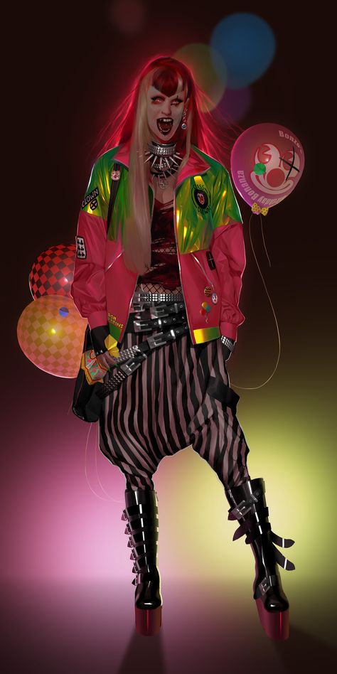 ArtStation - Charlie the Clown Punk, Ash Kerins Clown Punk, Circus Man, Clown Clothes, Punk Aesthetic, Art Dolls Cloth, Cyberpunk Aesthetic, A Clown, Horror Show, The Clown