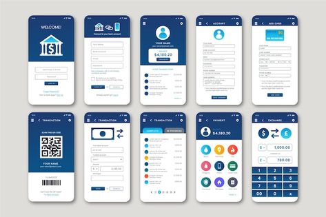 Free vector banking app interface | Free Vector #Freepik #freevector #app-template #bank-app #banking-app #mobile-application Interface App, Application Ui Design, Ios App Development, Banking App, Android App Development, App Template, Mobile App Ui, App Interface, Mobile App Development Companies