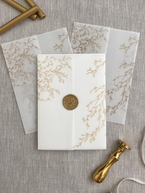 Wedding Invitation Vellum, Invitation Vellum, Floral Vellum, Vellum Jacket, Vellum Overlay, Faux Gold Leaf, Vellum Wrap, Wedding Invitation Floral, Diy Invitation