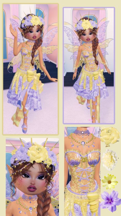 #dresstoimpress #fairy #mythicalcreature #purpleandyellow Fairytale Dti Outfit, Outfits Hacks, Random Cute Things, Dti Hacks, Fairy Outfit, Fairy Clothes, Dti Outfits, Drama Total, Roblox Game