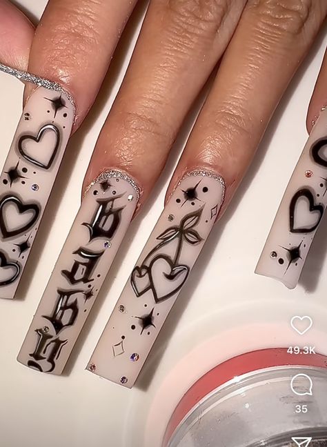 Chicano Nails, Gangster Nails, Hood Nails, Nail Tech Must Haves, Mexican Nails, Gangster Clown, Freestyle Nails, Nail Options, Long Acrylic Nail