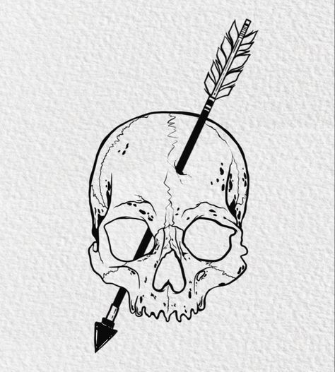 Human skull drawing tattoo art with an arrow through it Arrow Tattoo Design, Paper Background Design, Arrow Tattoo, So Busy, Sketchbook Art Inspiration, Illustration Artists, New Project, Book Illustration, Art Sketchbook