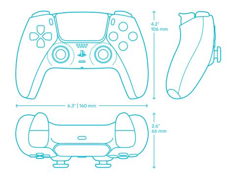 Playstation 5 DualSense Controller Dimensions & Drawings | Dimensions.com Orthographic Drawing, Badass Drawings, 3ds Max Tutorials, Hard Surface Modeling, Playstation Controller, Drawing Examples, Industrial Design Sketch, Model Sheet, Sketch A Day