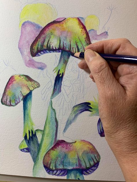 Shroom Art, Painting With Pastels, Derwent Inktense Pencils, Derwent Pencils, Color Pencil Drawings, Inktense Pencils, Watercolor Pencil Art, Derwent Inktense, Coloring Drawing