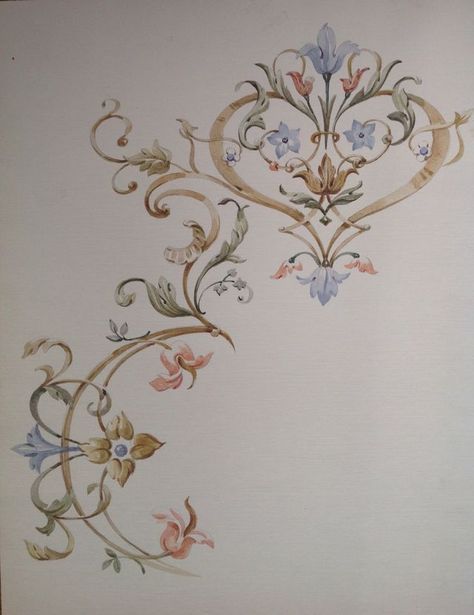 Baroque Motifs, Motif Arabesque, Ornamental Design, Stencil Ideas, Ornament Drawing, Ceiling Art, Pattern Template, Faux Painting, China Painting