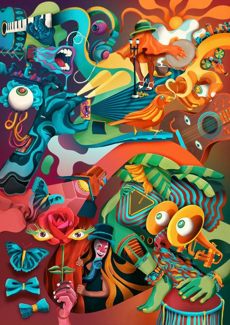 Make a complex, fluid and energetic illustration by Dvincentgomes Trip Painting, Trippy Vintage, Apple Watch Faces Wallpapers, Watch Faces Wallpapers, Groovy Art, Art Puzzle, Bottle Label Design, Bizarre Art, Multimedia Artist