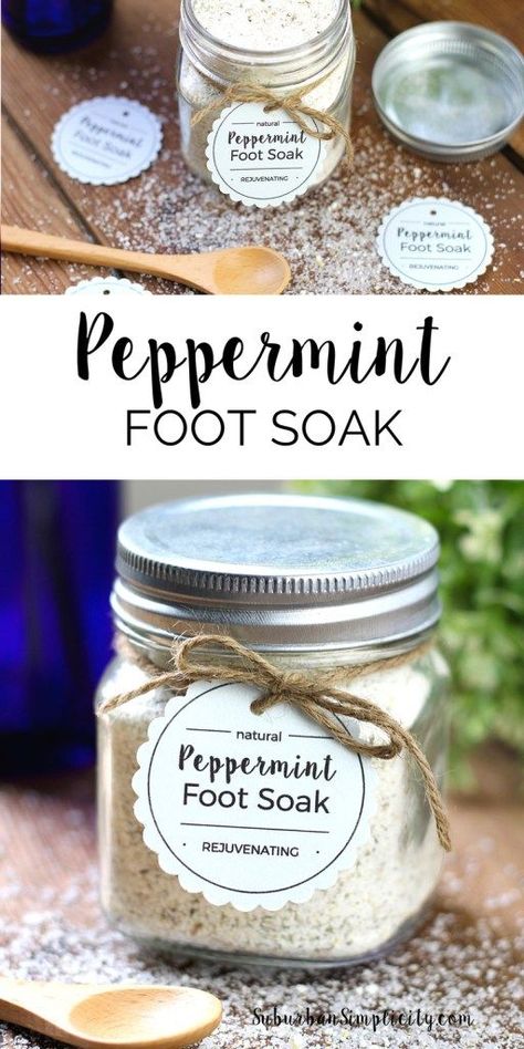 Peppermint Foot Soak, Joululahjat Diy, Diy Foot Soak, Foot Soak Recipe, Hantverk Diy, Foot Soak, Diy Spa, Homemade Bath Products, Cadeau Diy