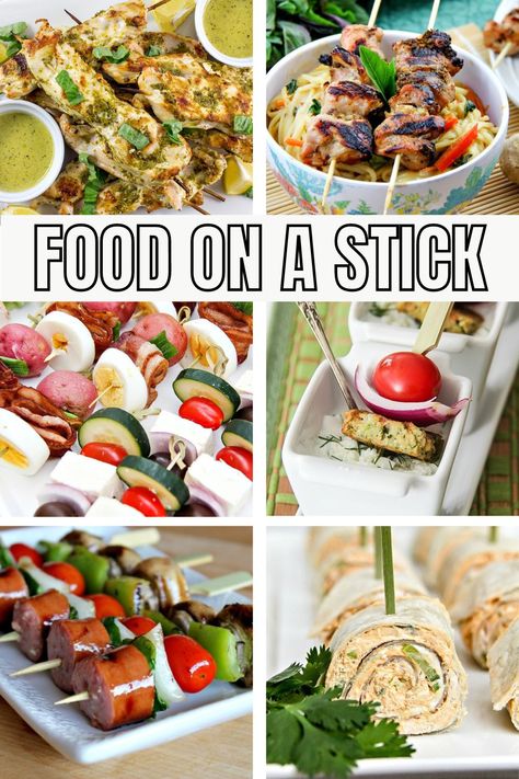 Food on a Stick Ideas That Are Easy and Delicious | Tonya Staab Meal On A Stick, Burger On A Stick, Chicken On Stick, Food On A Stick Ideas, Sweet 16 Food Ideas, Fruit On A Stick, Food On A Stick, Fruit Sticks, Food On Sticks